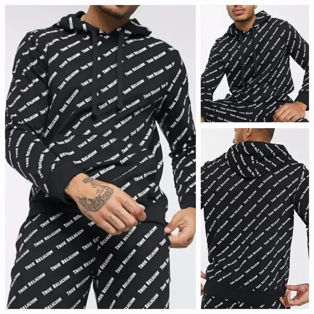 True Religion LS All Over Print Pullover Hoodie Men's Size 2XL